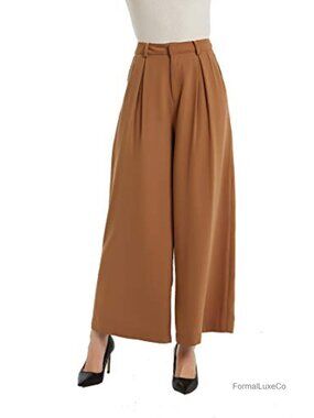 High Waist Wide Leg Palazzo Pants Pleated Front Loose Fit Trousers